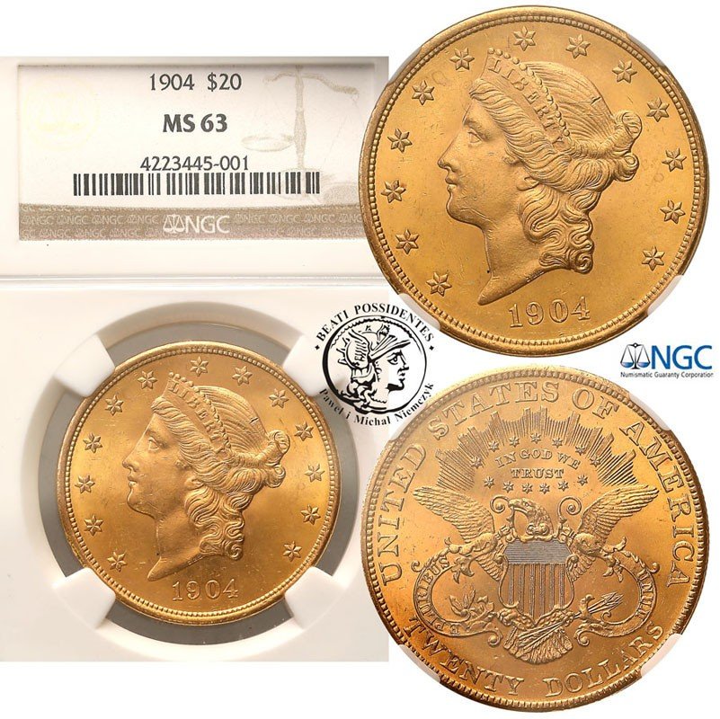 USA 20 dolarów 1904 Filadelfia NGC MS63